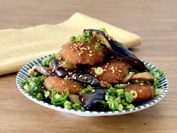 カツと茄子のさっぱり炒め